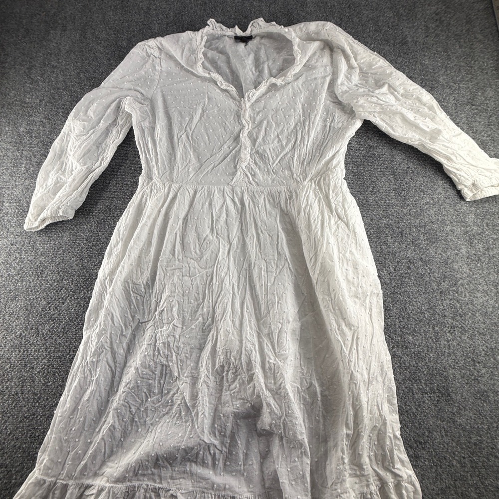 Who What Wear White Swiss Dot Ruffle V-Neck Midi Dress XL Long Sleeve